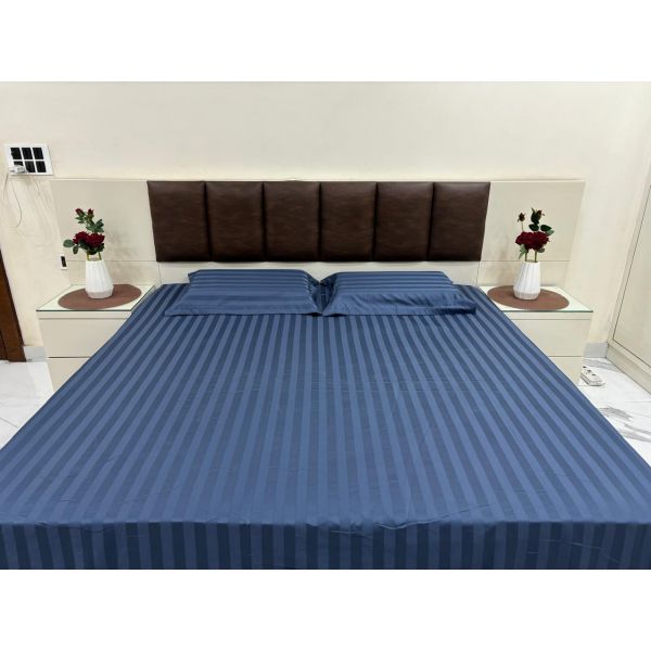 Well Being Cotton Bed Sheet & Pillow Covers 600 TC - NAVY BLUE